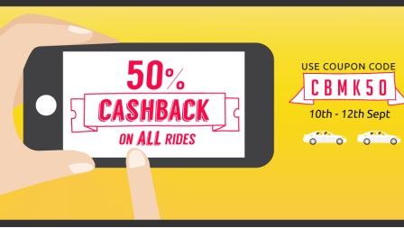 India Desire : Get 50% Cashback On All Rides Between 10th To 12th Sep In kolkata And Mumbai from Taxiforsure Use Promo CBMK50